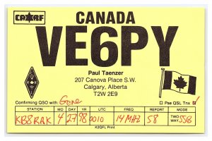 Postcard QSL CB Ham Radio Amateur Card From Calgary Alberta Canada