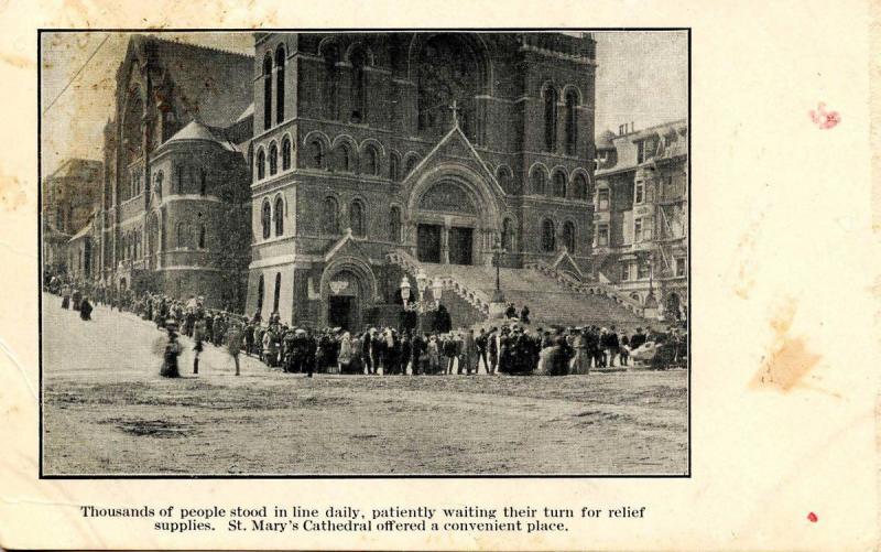 CA - San Francisco. April 1906 Earthquake & Fire. St Mary's Cathedral, People...