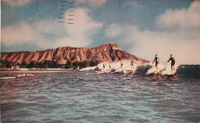 Hawaii Waikiki Suring 1949 C140 Postcard 22-1140