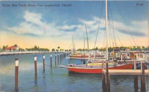 Fort Lauderdale Florida~Bahia Mar Yacht Basin~Sailboats @ Dock~1940s Postcard