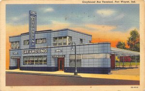 Greyhound Bus Depot Fort Wayne Indiana 1955 linen postcard