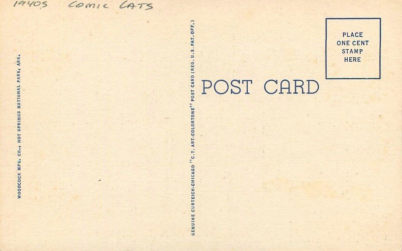 Postcard 1940s Comic Cats Arkansas Hot Springs Cats Teich 22-13828