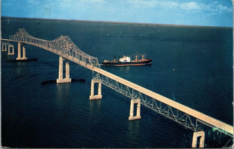 Vtg Sunshine Skyway Bridge St Petersburg to Bradenton Florida FL 1950s Postcard