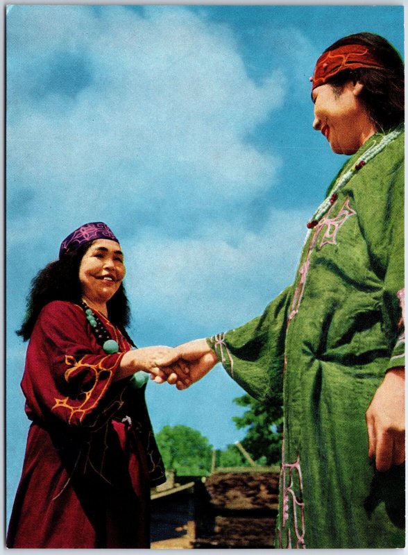 VINTAGE CONTINENTAL SIZE POSTCARD AINU JAPANESE WOMEN TRADITIONAL GREETING