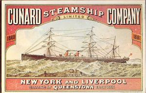 Cunard Steamship Company, New York & Liverpool Reproduction Ship Unused 