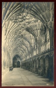 h1074-ENGLAND Gloucester 1910s Cathedral Interior Real Photo Postcard by Pitcher