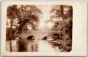 River Bridge Trees Flowing Water Scenic Water View Postcard