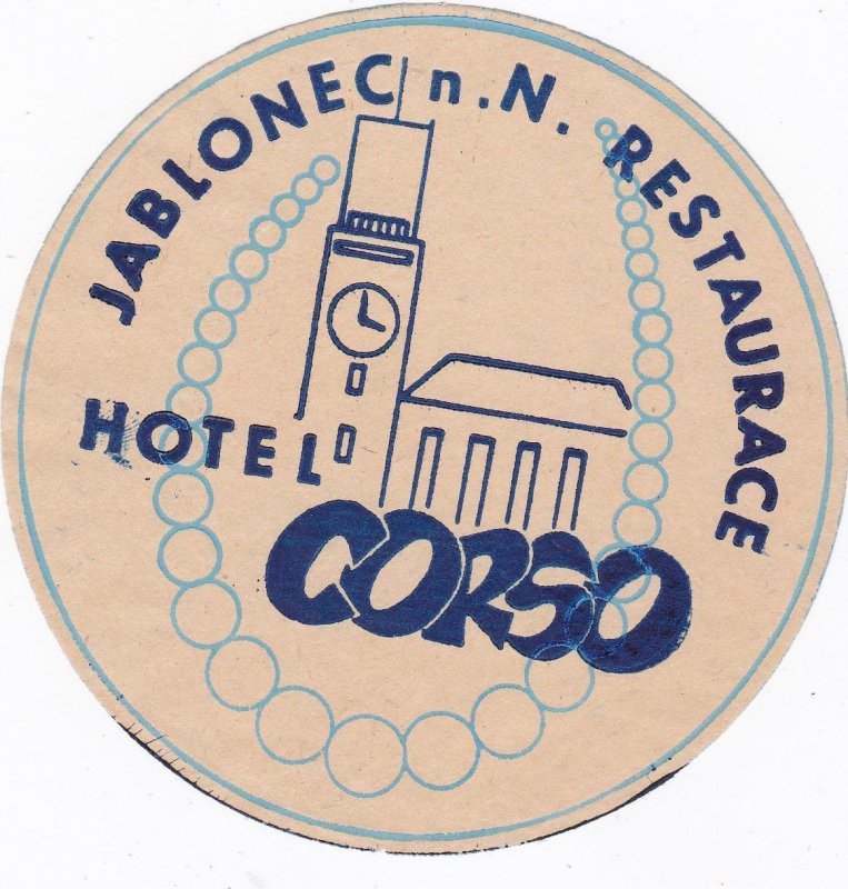 Czechoslovakia Jablone Hotel Corso Vintage Luggage Label sk3350