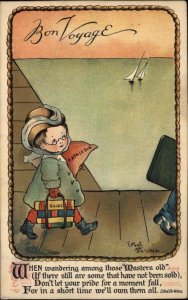 Nister Ethel DeWees Bon Voyage Little Boy with Books c1910 Vintage Postcard