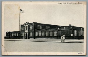 Postcard Borger TX c1929 Borger High School Hutchinson County American Flag