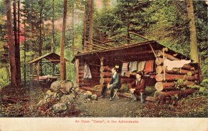 Adirondacks New York NY~Open Camp-Log Cabin~1908 Postcard
