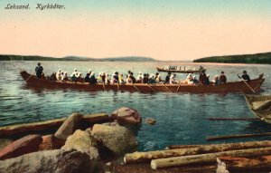 Vintage Postcard Kyrkbatar Boating Competition Leksand Sweden