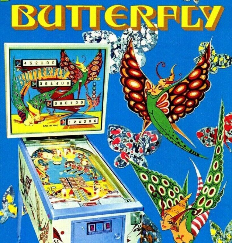 Sonic Butterfly Pinball FLYER Original 1977 Promo Advertising Fantasy Art Sheet