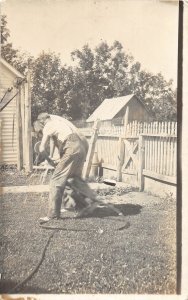 H11/ Interesting RPPC Postcard c1910 Men Washing Hands Hose Water 19