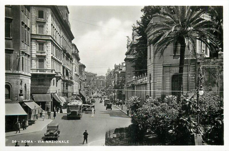 Italy 1930s Real Photo Postcard Roma Rome - Via Nazionale classic oldtimer cars