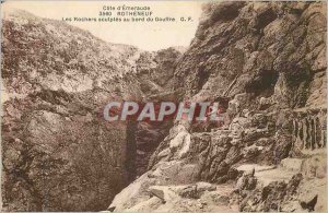 Old Postcard Rotheneuf the Sculptes Rocks at Edge of the Abyss Emerald Coast