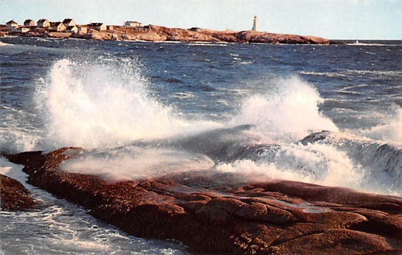 Surf, Peggy's Cove Light in Background Nova Scotia Unused 