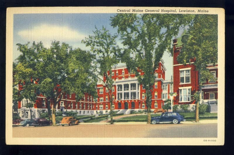 Lewiston, Maine/ME Postcard, Central Maine General Hospital, Old Cars