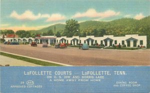 Automobiles Lafollette Courts roadside Tennessee Postcard Cline 20-5549