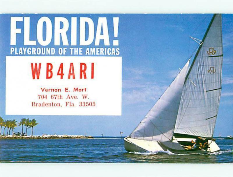 Bradenton FL SailBoat Florida Power And Light WB4ARI Radio  Postcard # 5751
