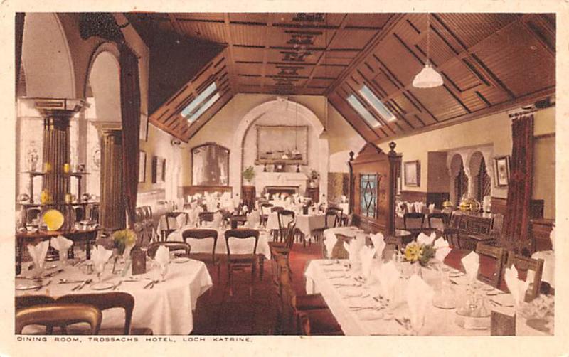 Scotland, UK Old Vintage Antique Post Card Dining Room, Trossachs Hotel Loch ...