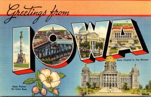 Iowa Greetings From Iowa Large Letter Linen