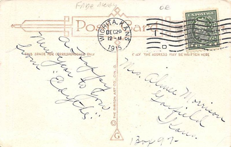 New Year Fade Away 1915 postal marking on front