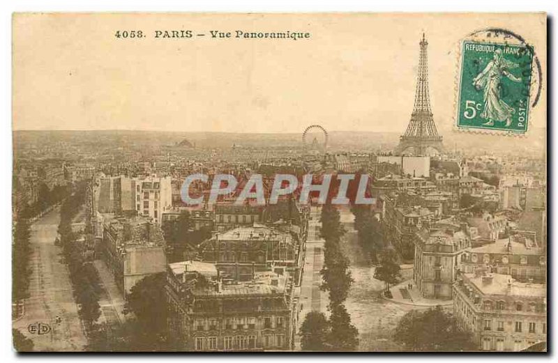 Old Postcard Paris Eiffel Tower Panoramic view