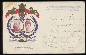 King Edward VII & Queen Alexandra. Canadian version. 1903 Souvenir Mailing Card