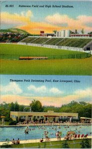 1942 Patterson Field & Stadium & Thompson Park Pool East Liverpool Ohio Postcard