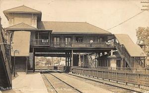 Hyde Park MA New Railroad Train Station From Business Street RPPC Postcard