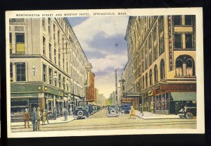 Springfield, Massachusetts/MA/Mass Postcard, Worthy Hotel, Worthington St, 1937!