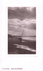 Evening Reflections Fishing Boat Anchored Sunset Real Photo Postcard