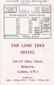 Lime Tree Hotel Belgravia London 1960s Map Tariff Ephemera