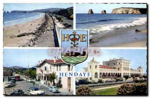 Old Postcard Remembrance Hendaye Frontiere Franco Spanish beach to the two Tw...