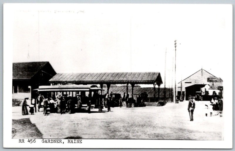Gardner Maine 1950s RPPC Real Photo Postcard Railroad Trolley Car Depot Station
