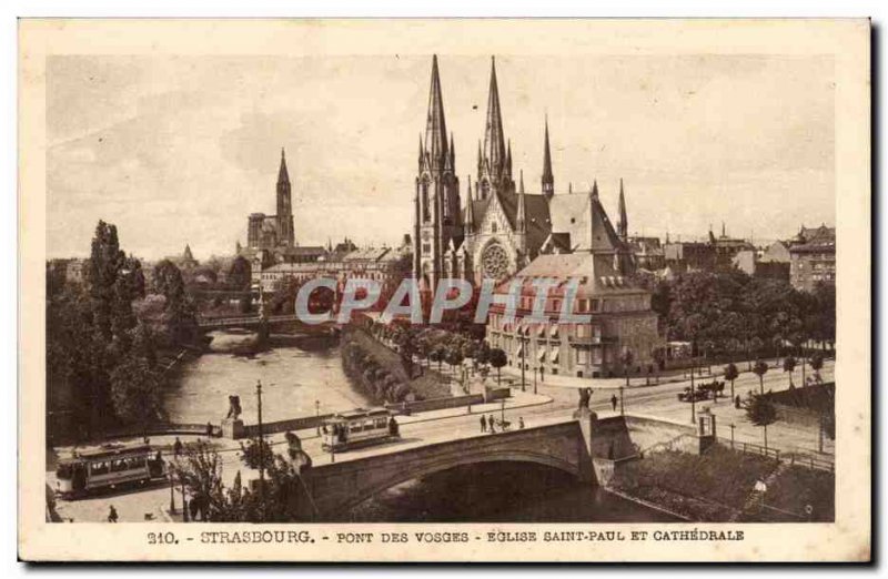 Postcard Strasbourg Old Bridge Church of St. Paul and the Vosges cathedral