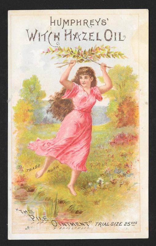 VICTORIAN TRADE CARD Humphreys Witch Hazel Lady Dancing at Stream