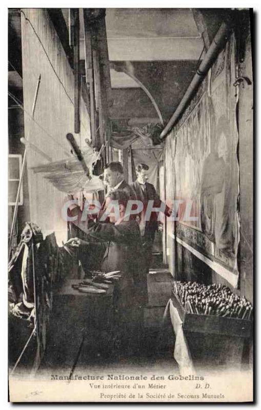 Postcard Old National Gobelins manufactory Paris Inside view of & # 39un prof...