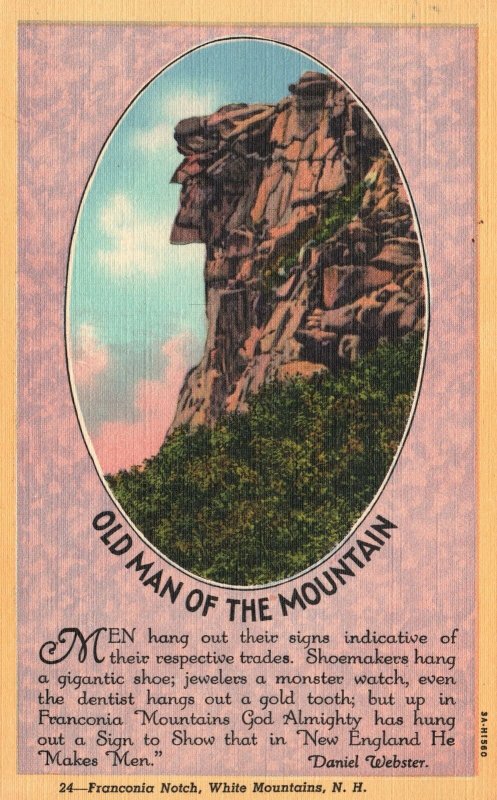 Vintage Postcard Old Man Of Mountain Franconia Notch White Mts. New Hampshire NH