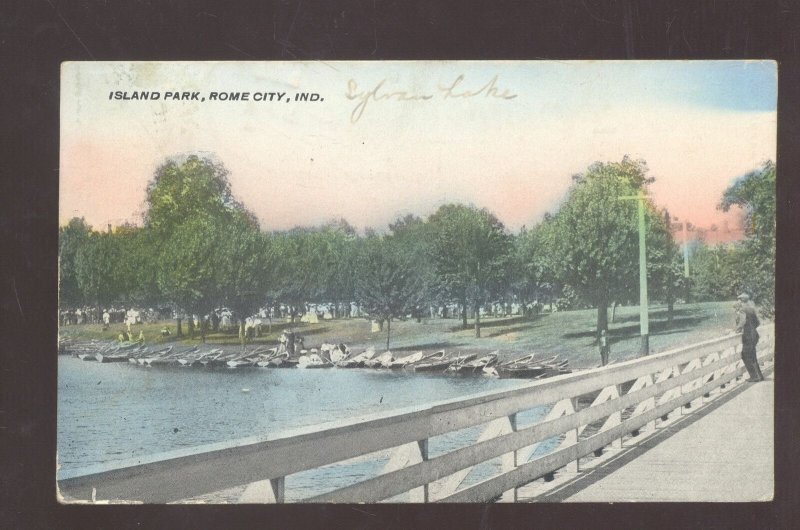 ROME CITY INDIANA ISLAND PARK BRIDGE VINTAGE POSTCARD