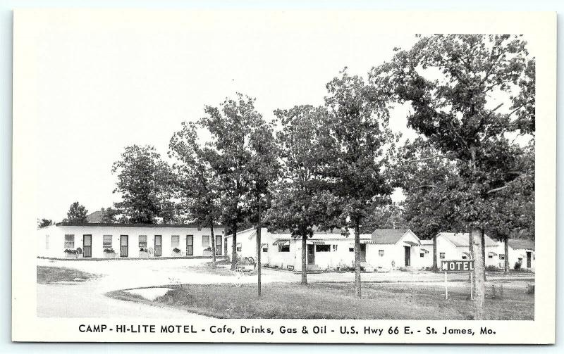 Postcard MO St James Camp Hi-Lite Motel Cafe Drinks Gas Oil Route 66 R29