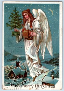 Christmas Holy Angel Little Christmas Tree Winter Scene Hartford CT Postcard