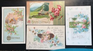 Vintage Victorian Postcard 1910 Set of 4 Birthday/Greeting Cards - Flowered