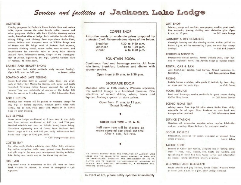  Vintage Jackson Lake Lodge Guest Map of Rooms Brochure Grand Teton 1960s? 