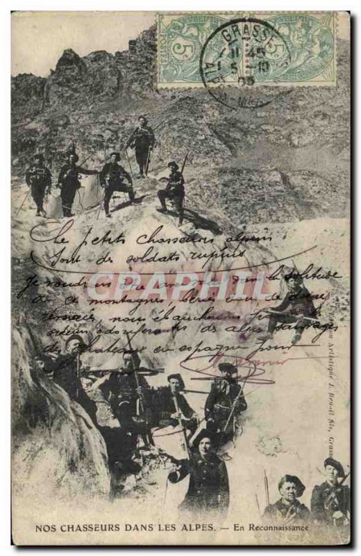 Old Postcard Militaria Alpine hunters in the Alps In recognition