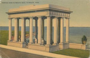 United States portico over Plymouth Rock linen postcard 