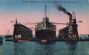 SMS Thüringen in Floating Dock German Imperial Navy Battleship WWI c.1910s