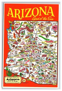 Arizona Land Of The Sun Postcard Continental View Map Card