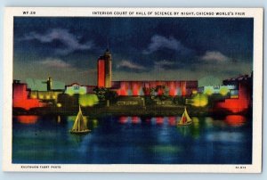 Chicago Illinois Postcard Interior Court Of Hall Of Science By Night c1940s